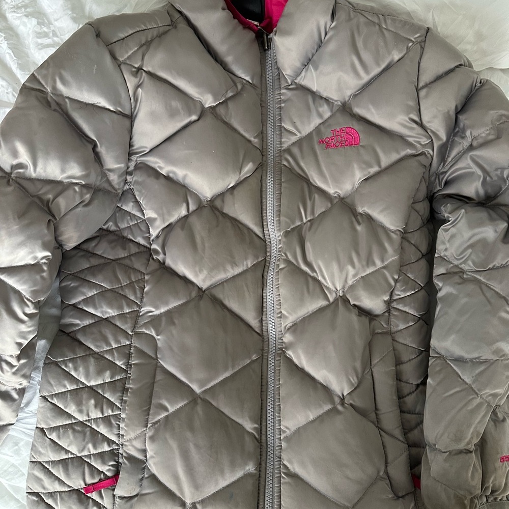 The North Face Kids' Silver and Pink Puffer Jacket